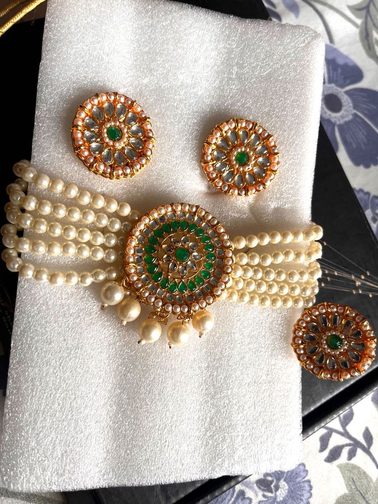 Pearl &amp; Kundan Choker Necklace Set
