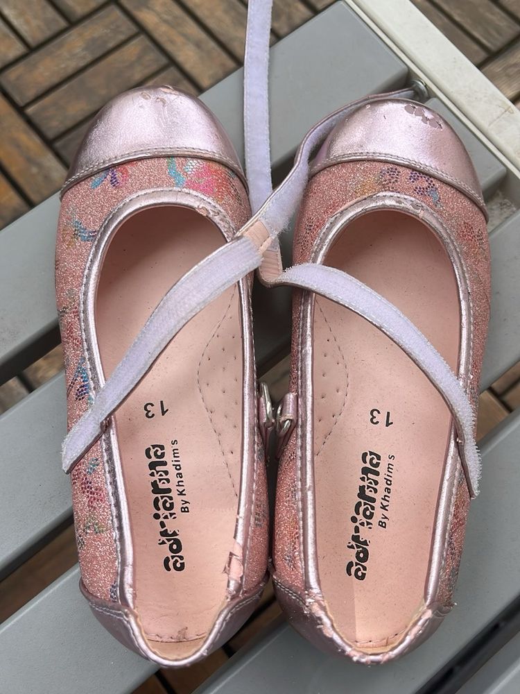 Sparkly Pink Ballet Flats with Strap