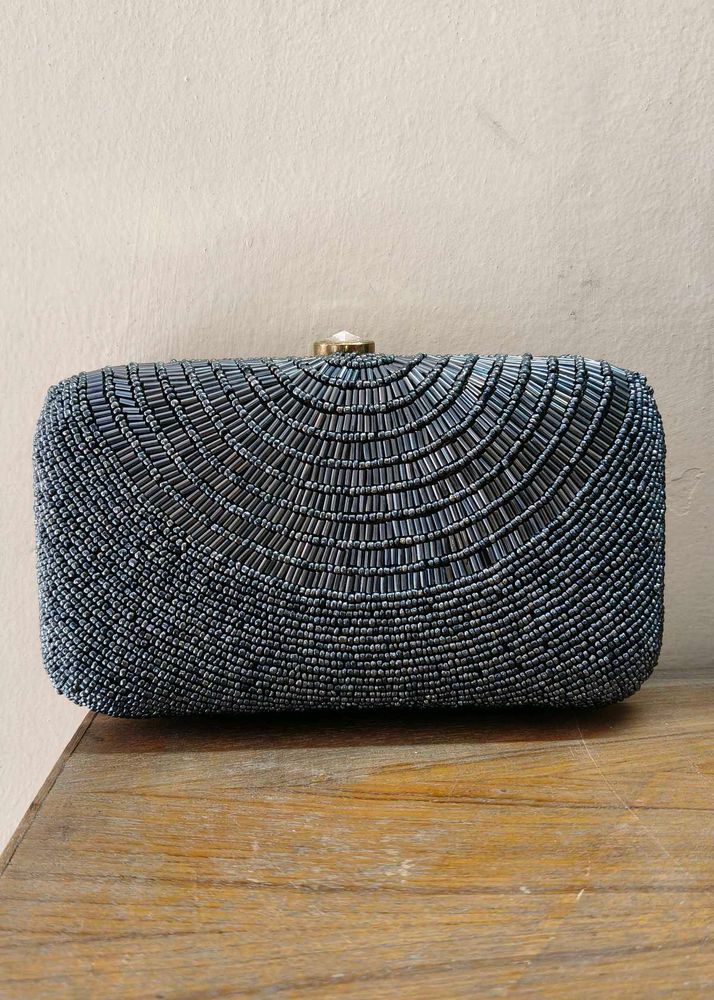 Grey Beaded Evening Clutch