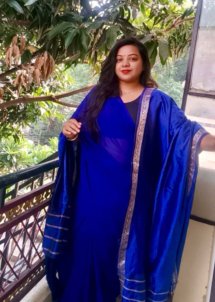 Royal Blue Dupatta with Embellished Border