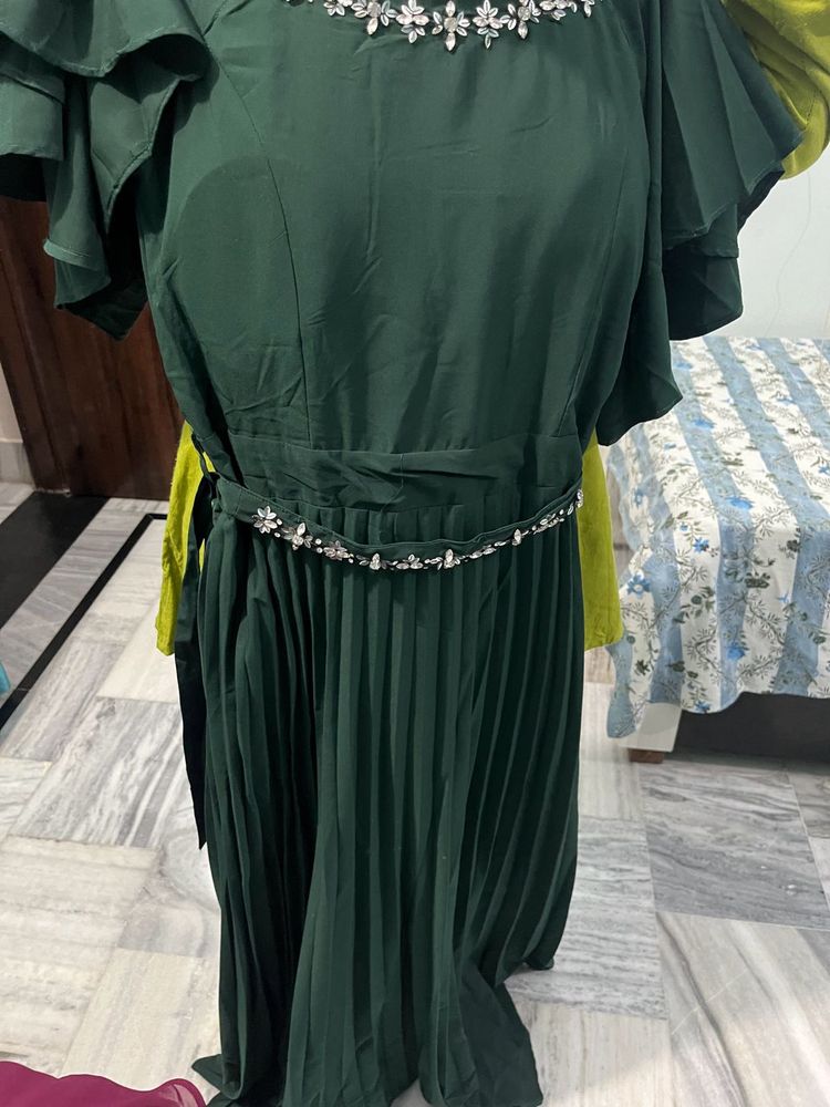 Emerald Green Pleated Maxi Dress