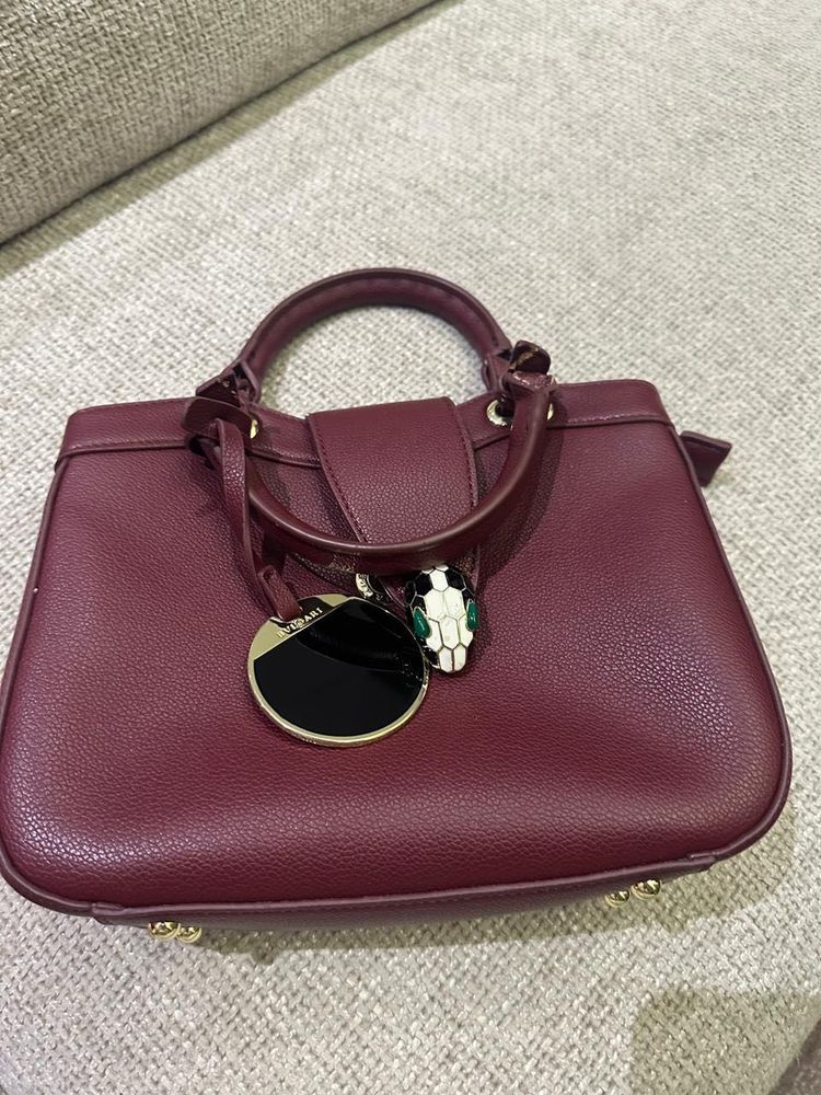 BVLGARI Chic Maroon Handbag with Snake Charm
