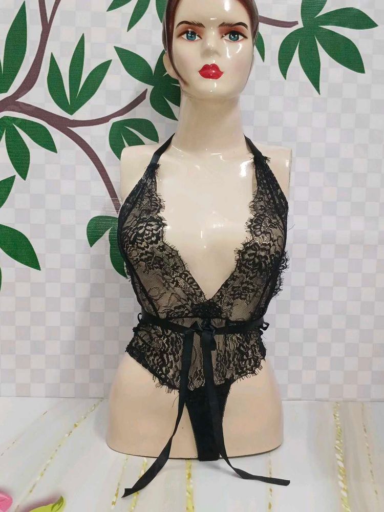 (1450)Lace Halter Teddy