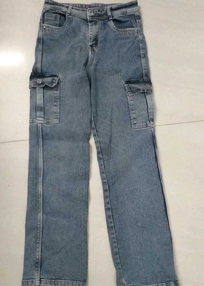 Classic Blue Denim Cargo Jeans