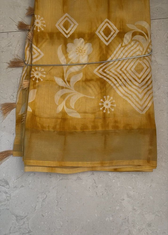 Pure Cotton Yellow Saree with Tassel