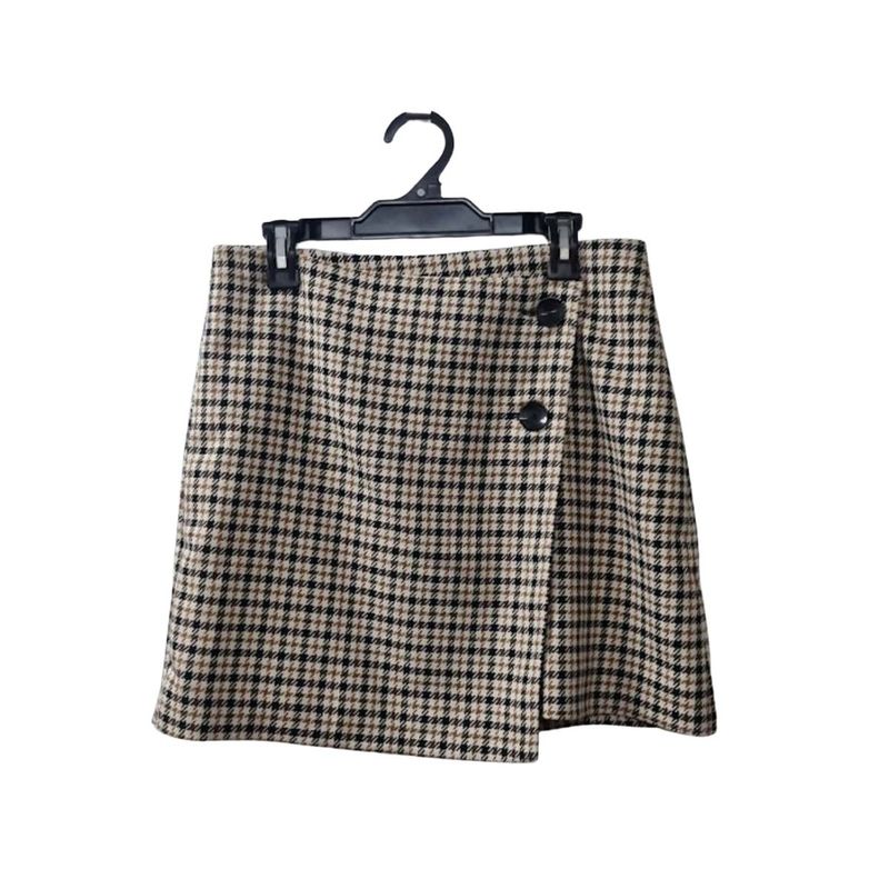 Checkered Wrap Mini Skirt