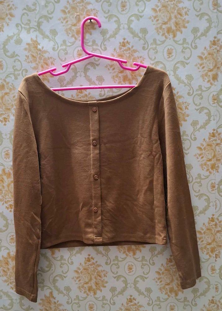 Brown Button-Up Long Sleeve cardigan