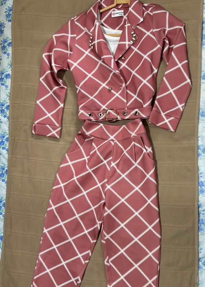 Peppermint Chic Pink &amp; White 3 piece Suit For Girl