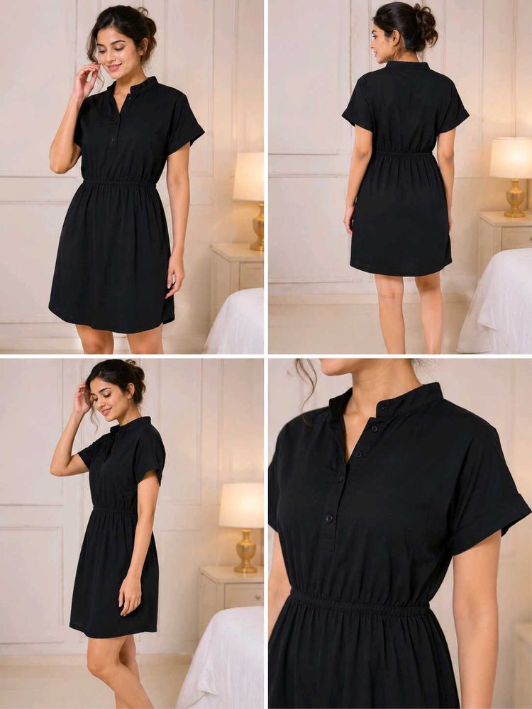 Stylish Black Casual Shirt Dress