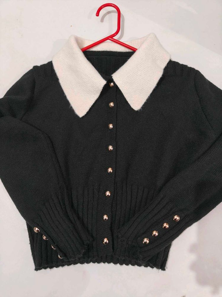 Vintage-Style Collared Cardigan