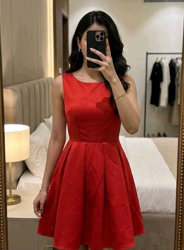 Elegant Red Sleeveless Fit and Flare Dress