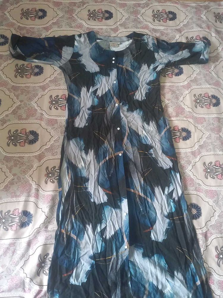 Blue Feather Print Kurta