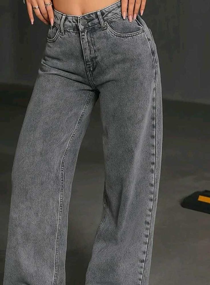 Grey Wide Leg Denim Jeans