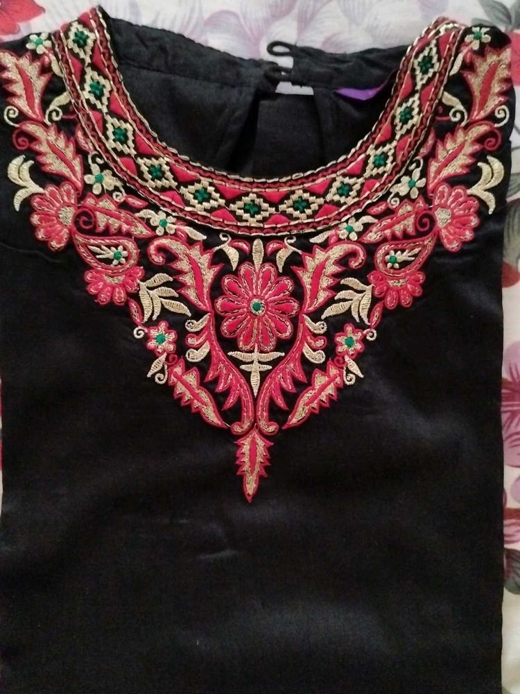 Embroidered Black Kurta | Short
