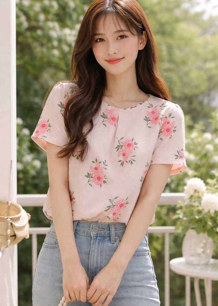 Pink Floral Short Sleeve Top
