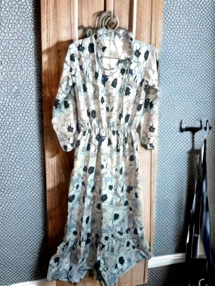 Floral Frilled Collor Tie Up A-line Dress