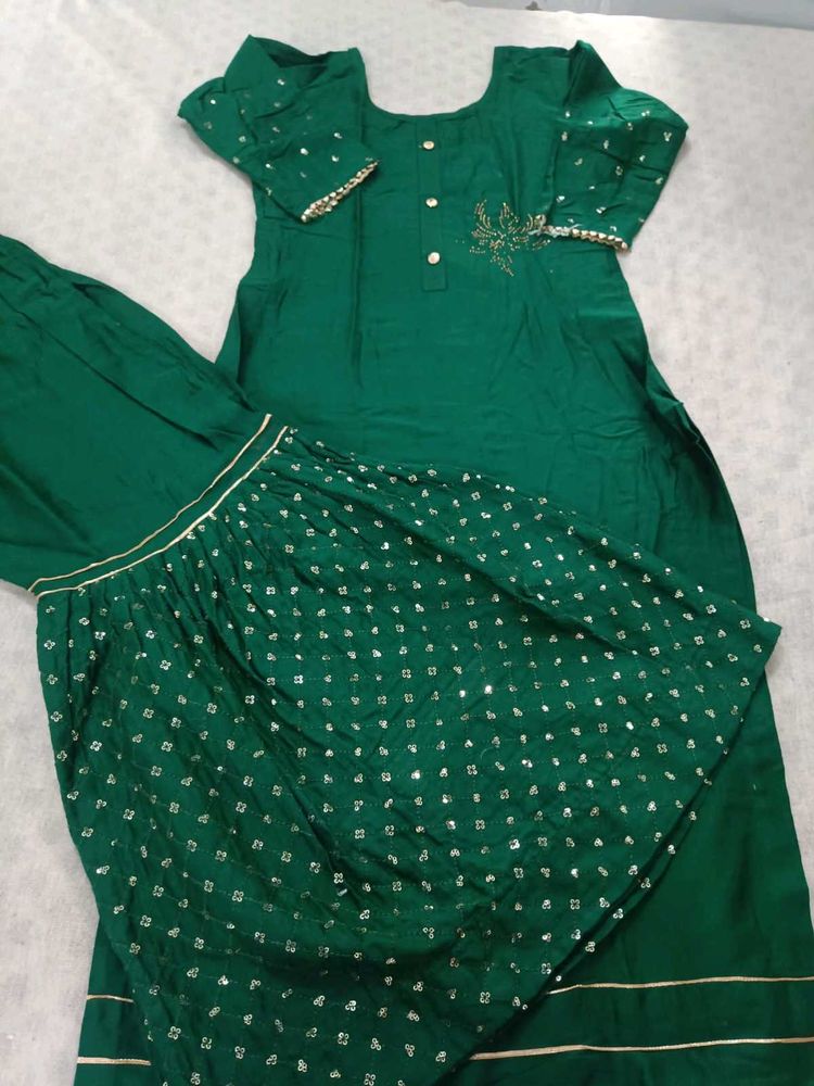 Elegant Green Kurta Set with Sharara