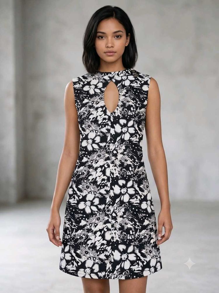 Black &amp; White Floral Printed Mini Dress
