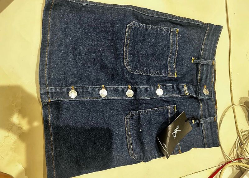 Denim Button-Front Mini Skirt