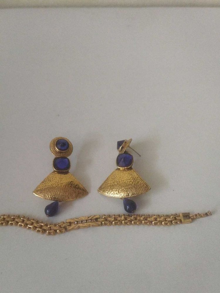 Gold Toned Earring and Bracelet Set