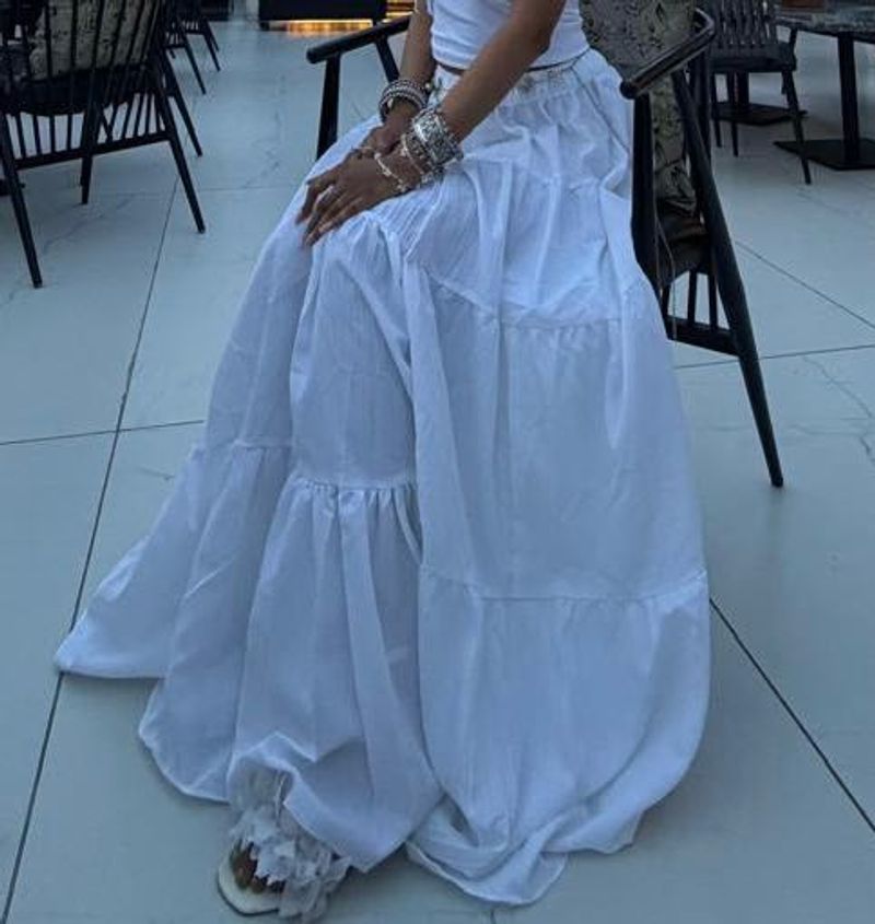 Flowy White Tiered Maxi Skirt