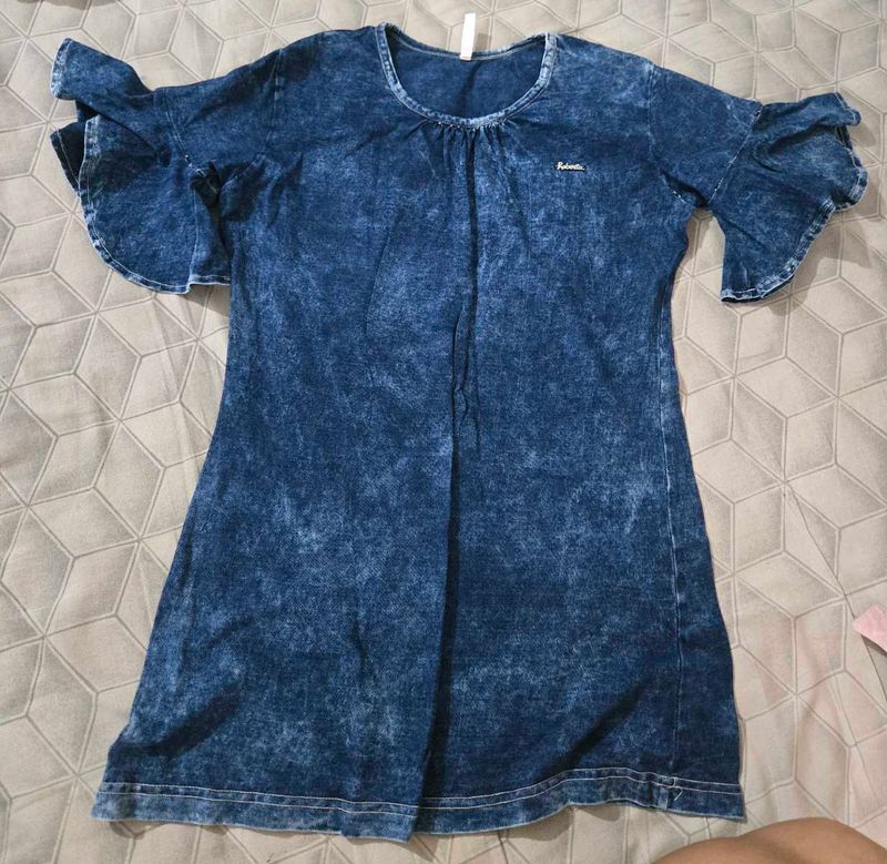 Denim Wash Ruffle Sleeve Dress