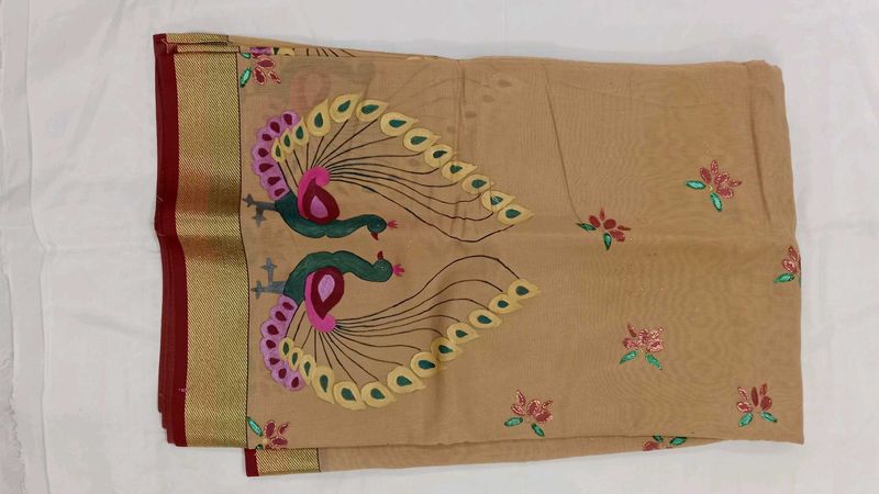 Elegant Peacockhand painting  Saree
