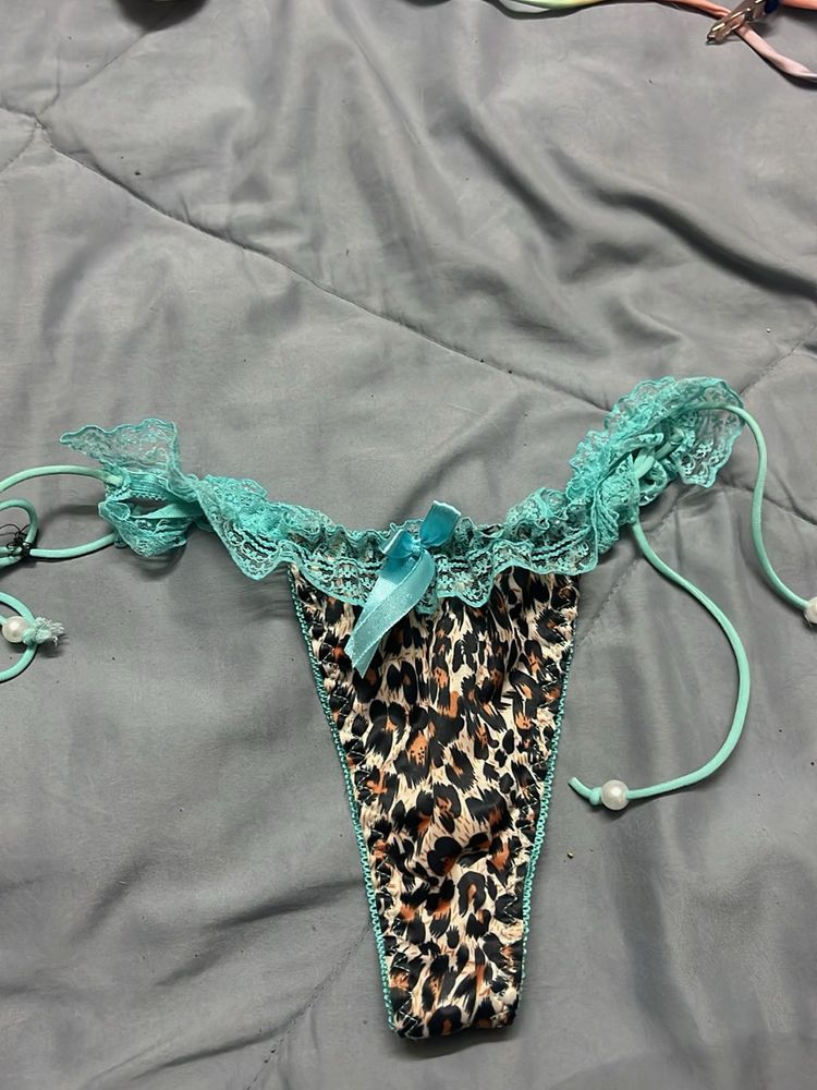 Leopard Print Thong with Lace Trim