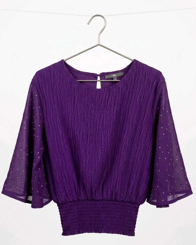 Women's Purple Embellished Bell Sleeve Top