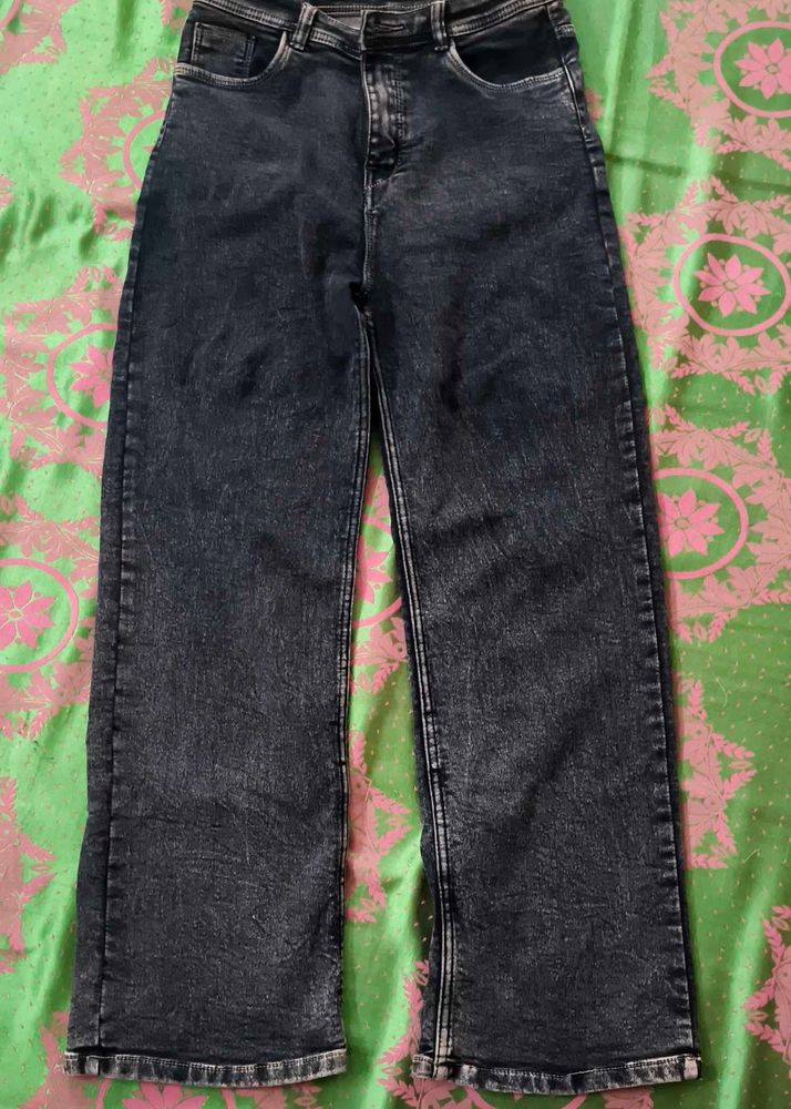 Washed Black Wide Leg Jeans