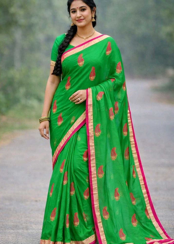 parrot Green Embroidered Saree with blouse piece