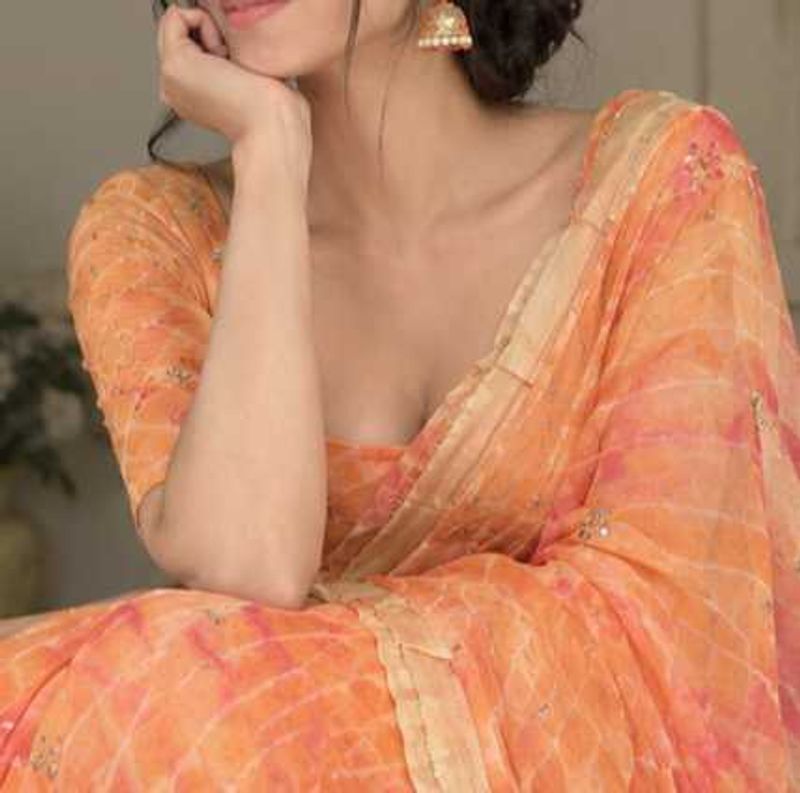 Orange Embellished Saree