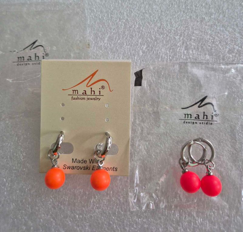 Mahi Design Studio Orange Ball Earrings