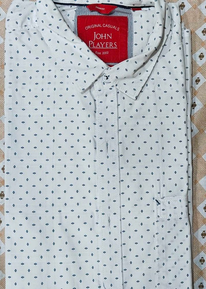 John Players White Printed Shirt