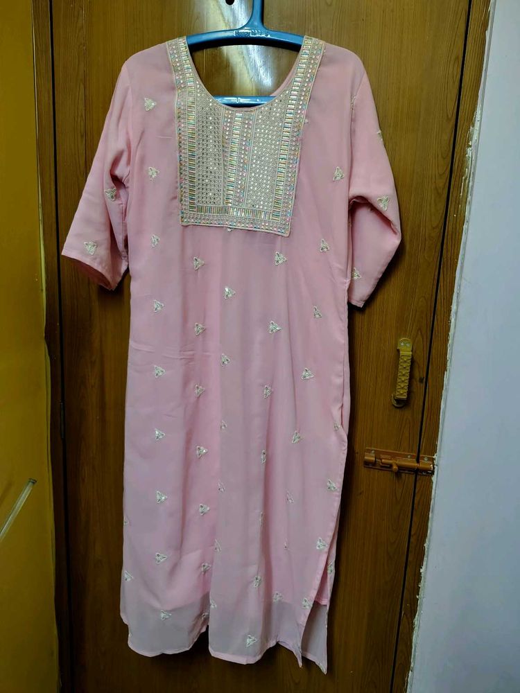 Plus size Pink Embroidered Kurta