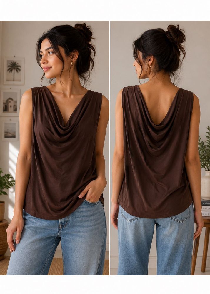 Chic Brown Drape Neck Top