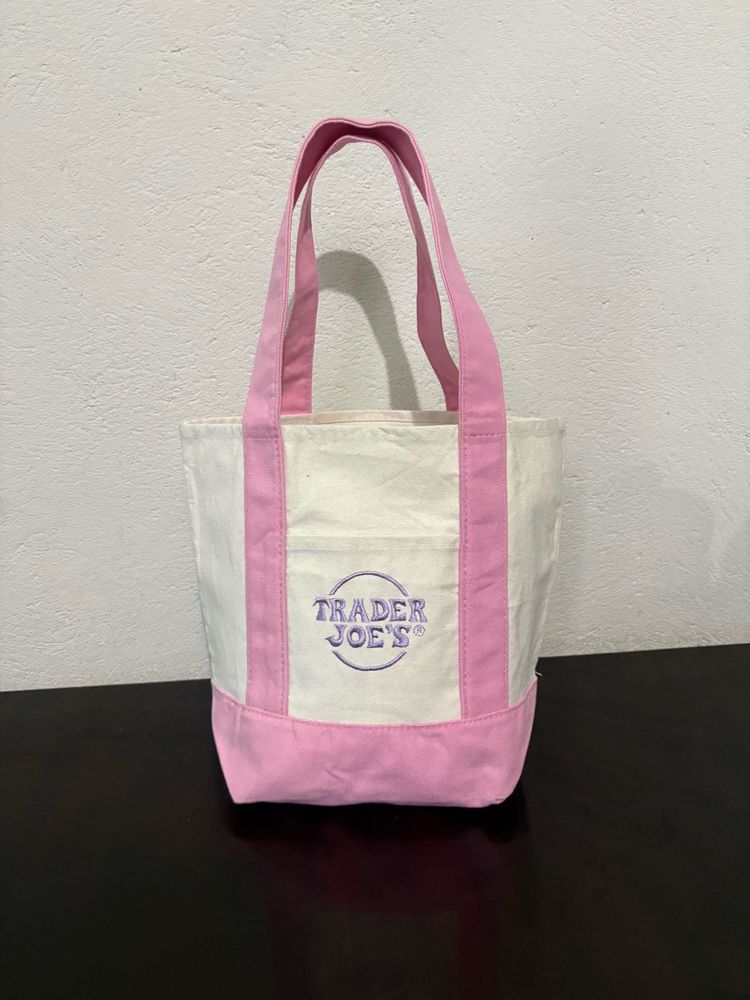 Trader Joe's Canvas Tote Bag Pink Trim
