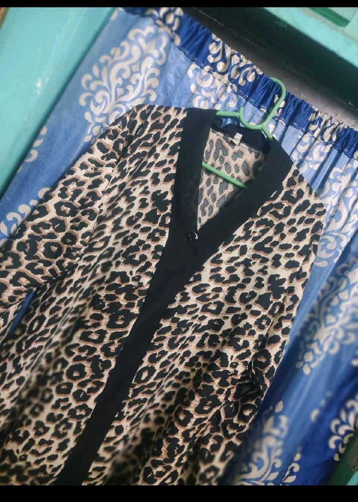 Chic Leopard Print Button-Up umbrella/ abaya dress