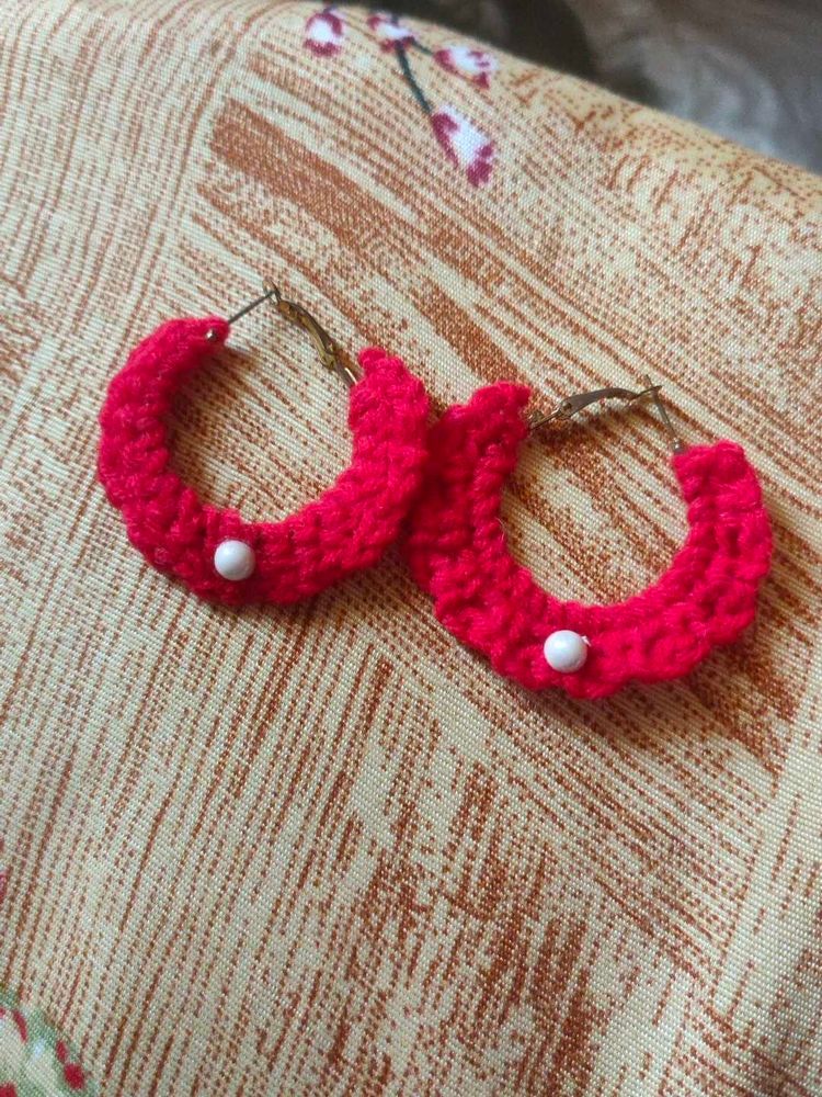 Red Crochet Hoop Earrings