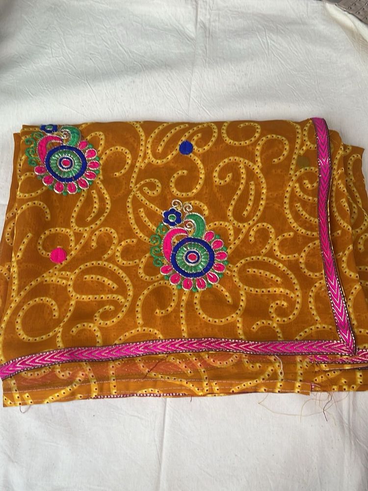 Embroidered Mustard Yellow Saree