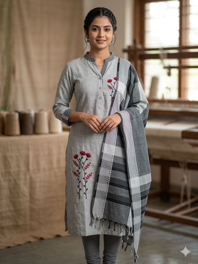 Elegant Grey Embroidered Kurta Set