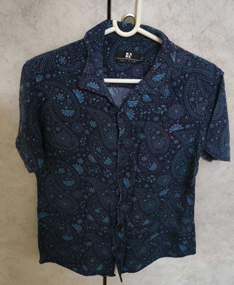Men's Blue Paisley Print Shirt