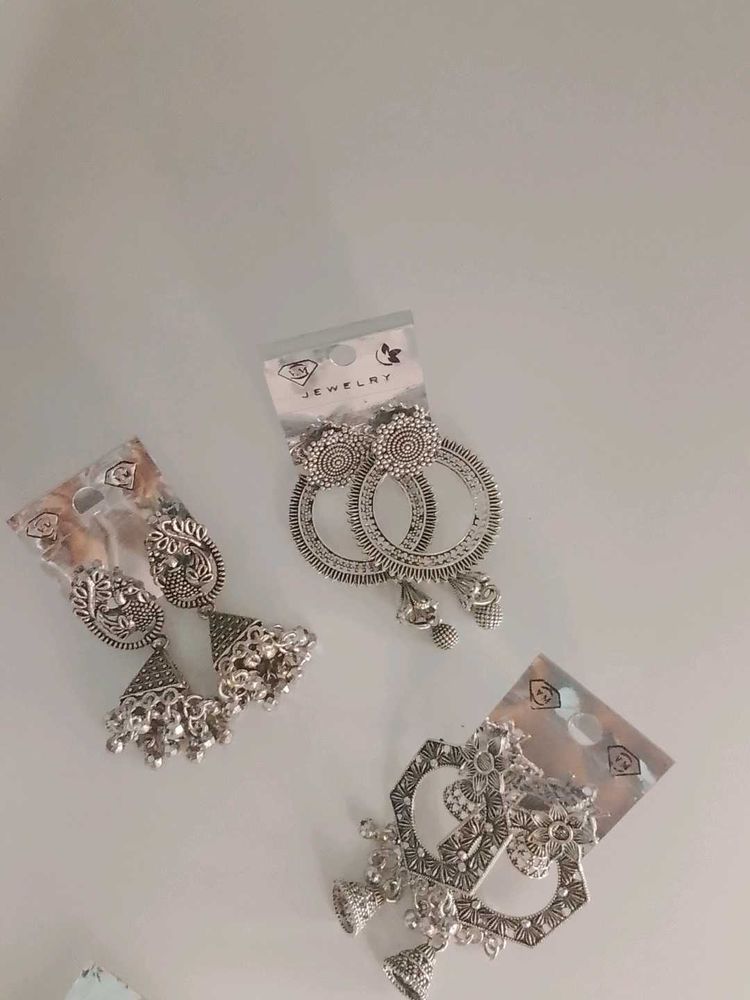 Set of 3 Oxidized Silver Earrings