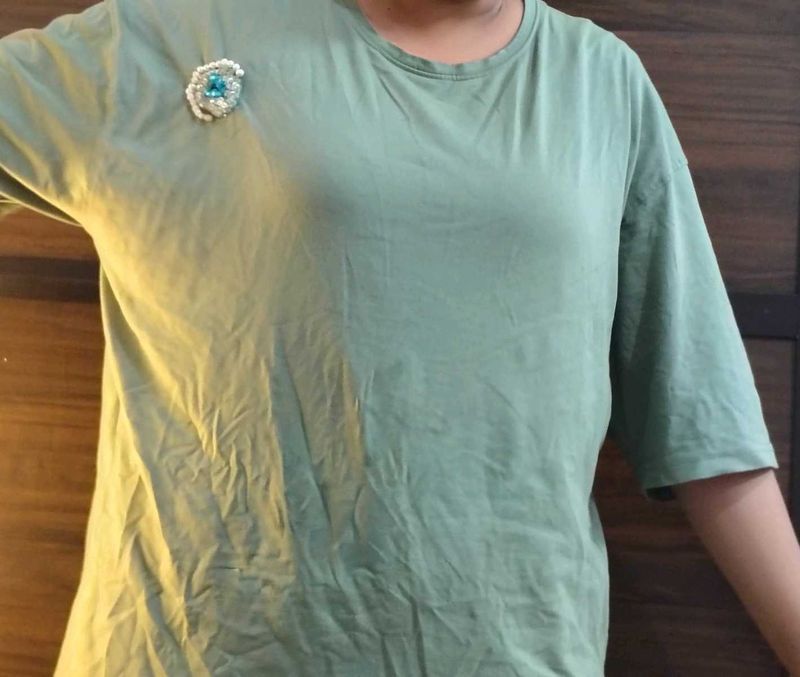 Light Green Embellished Evil Eye T-Shirt
