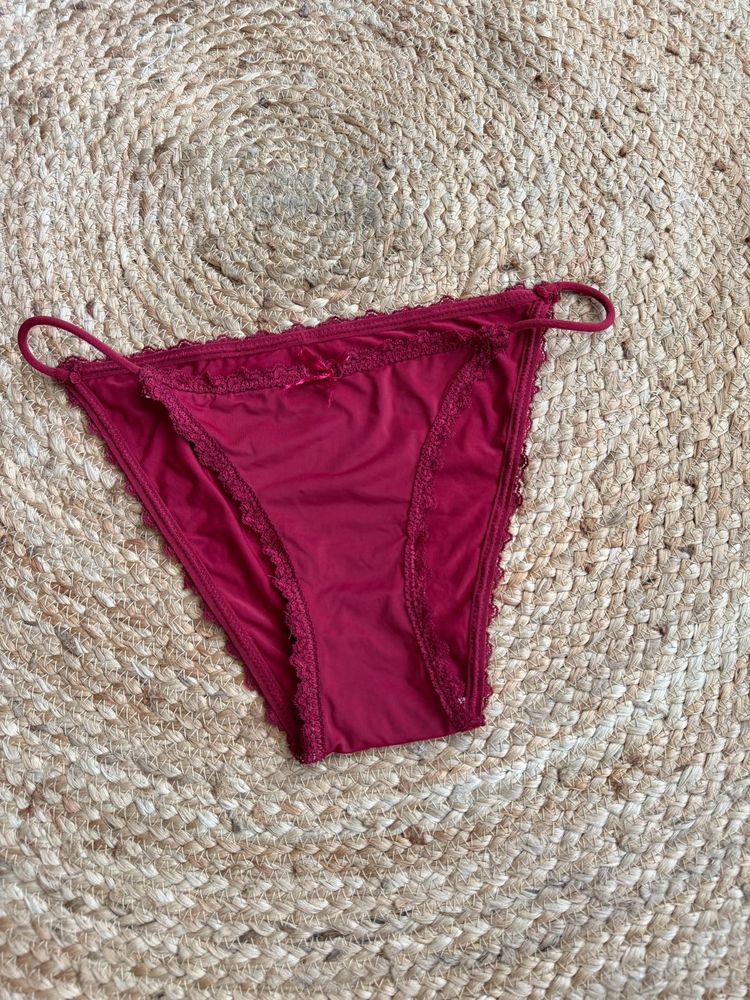 Red Lace Trim Bikini Panties
