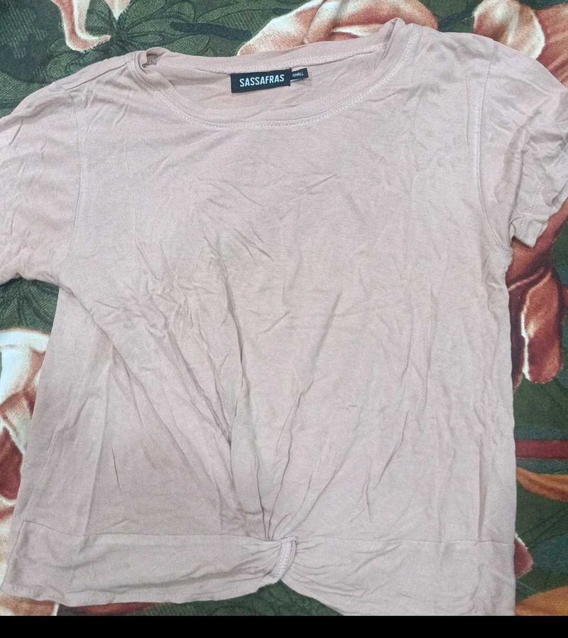Women's Casual Pink Twisted T-Shirt