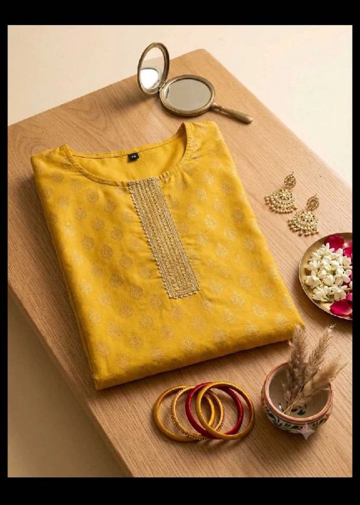Yellow  Kurta with Golden Print