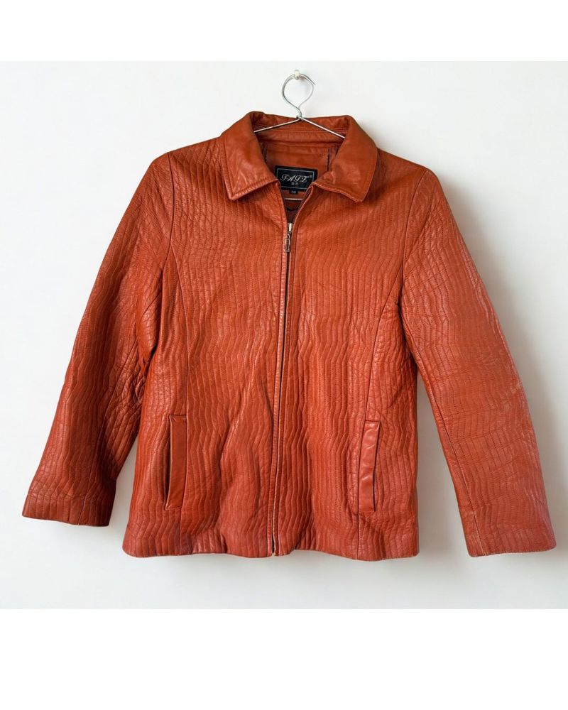 Women’s Orange Textured Leather Jacket