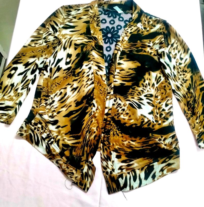 Designer Brown Tiger Print Cotton Netted Jacket