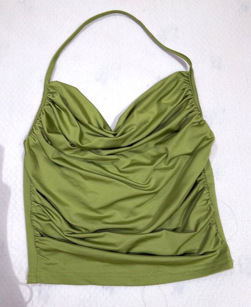 Olive Green Ruched Halter Top
